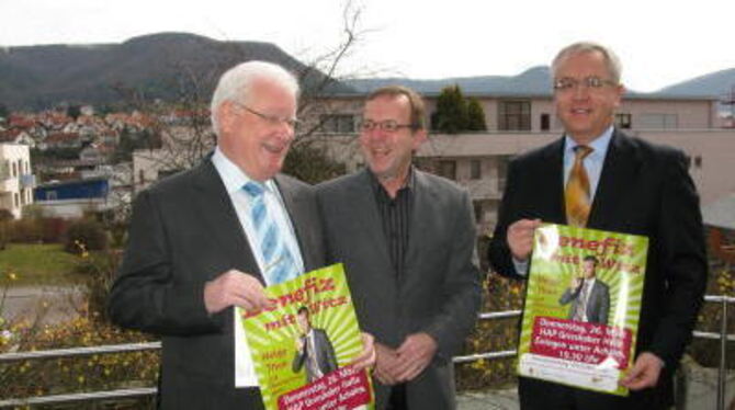 Wolfgang Sautter, Ulrich Hufnagel und Eduard Becker (von links) lachen schon jetzt beim Gedanken an die Benefizgala mit Helge Th